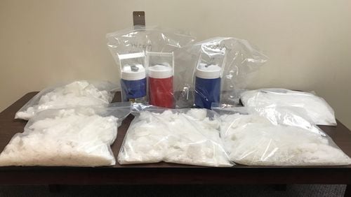 Hall County authorities recently seized about 67 pounds of methamphetamine.