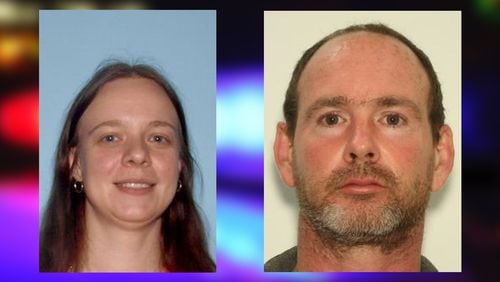 Carina (left) and William McCue are being sought by Gwinnett County police after child cruelty charges were filed against them, officials said.