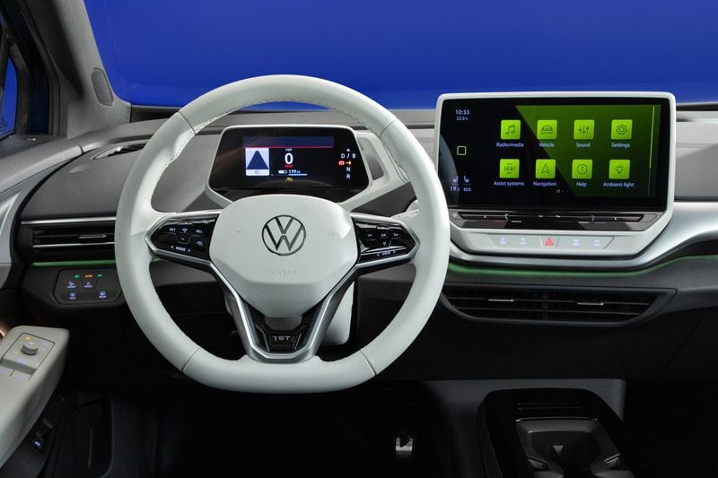 The 2021 Volkswagen ID.4's 11-kilowatt onboard charger allows the ID.4 to charge the battery 33 miles in about one hour, and fully charges in about seven and a half hours at a home or public Level 2 charger.  (VW/TNS)