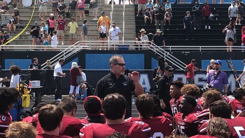 Whitewater coach Chad Frazier talks his his team after their 27-14 win over Northgate in the Fayette-Coweta Kickoff Classic, Aug. 20, 2022.