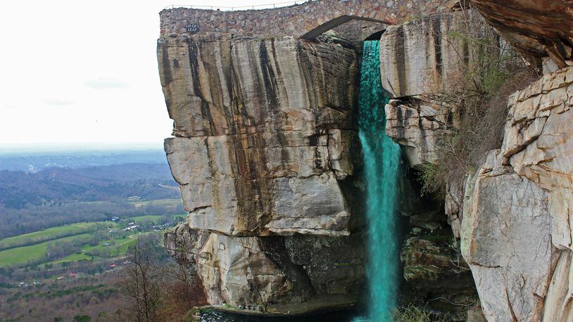 Rock City's waterfall goes green