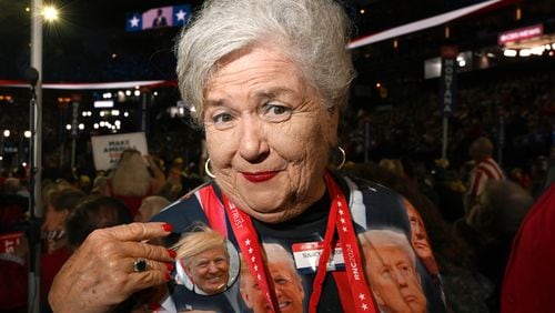 Nancy Burton, delegate from Walker County, is on the floor during the final day of 2024 Republican National Convention, Thursday, July 18, 2024, in downtown Milwaukee, WI. (Hyosub Shin / AJC)