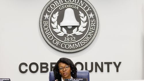 Cobb County Commission Chairwoman Lisa Cupid speaks at a board meeting on Tuesday, June 11, 2024. (Miguel Martinez / AJC)