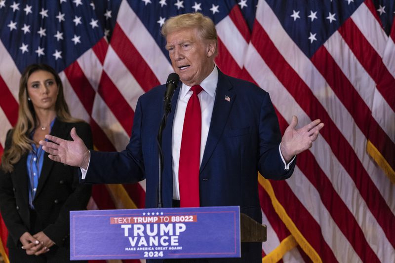 Former President Donald Trump speaks during a news conference held at Trump Tower, Friday, Sept., 6, 2024, in New York. (AP Photo/Stefan Jeremiah)