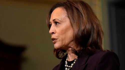 Vice President Kamala Harris speaks following a meeting with Israeli Prime Minister Benjamin Netanyahu at the Eisenhower Executive Office Building on the White House complex in Washington, Thursday, July 25, 2024. (AP Photo/Julia Nikhinson)