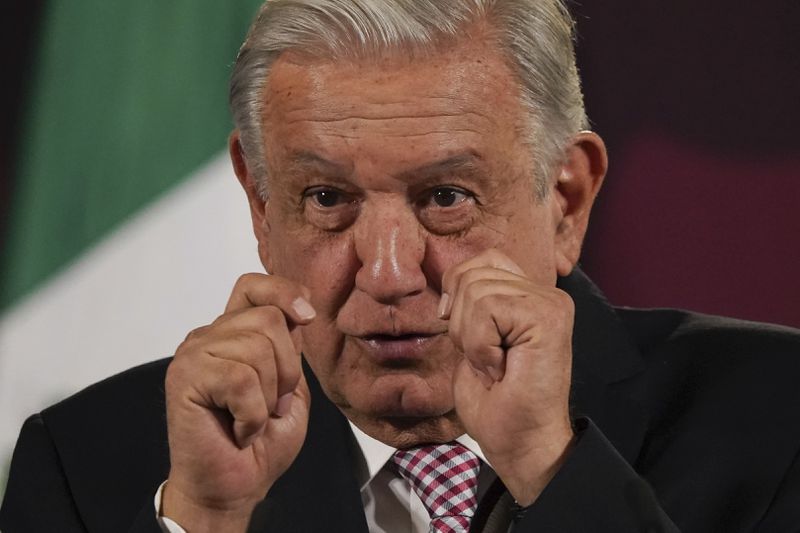 FILE - Mexican President Andres Manuel Lopez Obrador gives his daily, morning press conference at the National Palace in Mexico City, March 1, 2024. (AP Photo/Marco Ugarte, File)