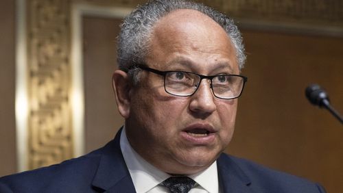 FILE - Nominee for Secretary of the Navy Carlos Del Toro speaks during a Senate Armed Services confirmation hearing July 13, 2021, on Capitol Hill in Washington. (AP Photo/Jacquelyn Martin, File)