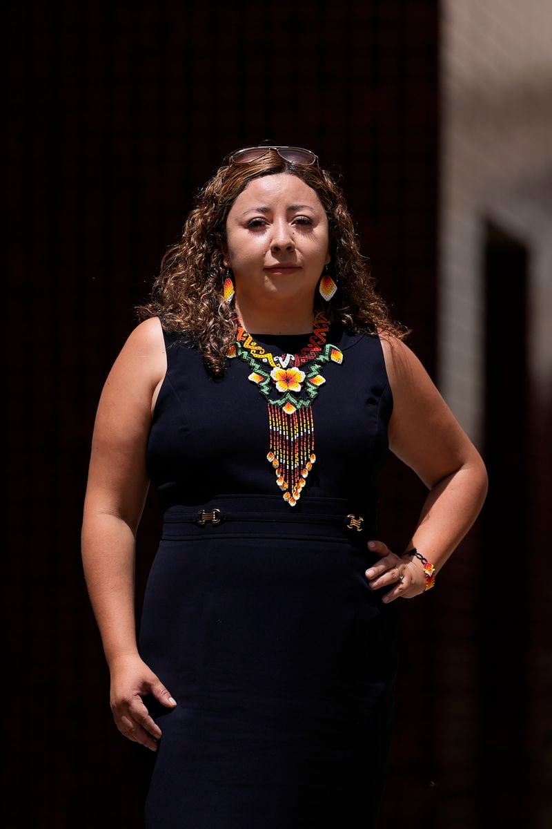 Melissa Camacho poses for photos at the City College of San Francisco's Mission Center in San Francisco, Thursday, Aug. 8, 2024. (AP Photo/Jeff Chiu)