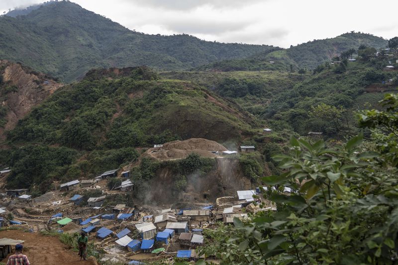 Aerial view of mining in Kamituga, eastern Congo, Thursday, Sept. 5, 2024. (AP Photo/Moses Sawasawa)