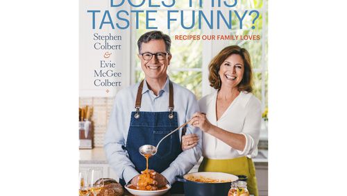 This cookbook cover image released by Celadon Books shows "Does This Taste Funny: Recipes Our Family Loves" by Stephen Colbert and Evie McGee Colbert. (Celadon Books via AP)