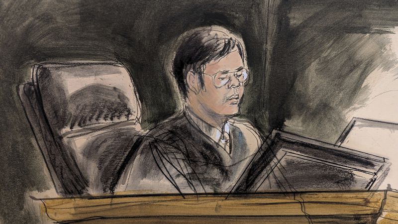 US District Judge Dale Ho presides over a status hearing for New York City Mayor Eric Adams in Manhattan federal court, Wednesday, Oct. 2, 2024, in New York. (Elizabeth Williams via AP)