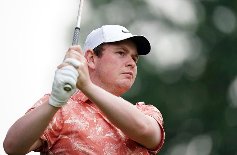 Robert MacIntyre attends the day one of the BMW PGA Championship at Wentworth Golf Club in Virginia Water, Surrey, England, Thursday, September 19, 2024. (Zac Goodwin/PA via AP)