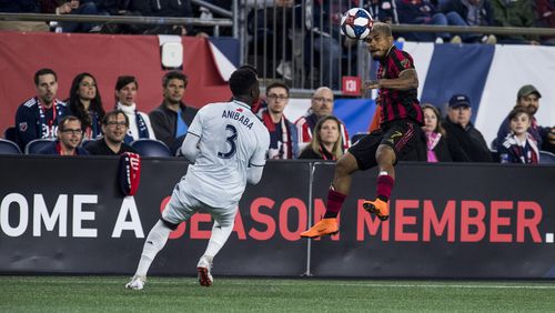 04/13/19 - FOXBOROUGH, MA. - Atlanta United FC battles New England Revolution in a MLS regular season game at Gillette Stadium in Foxborough, Massachusetts on Saturday, April 13, 2019. Photo by Matthew Modoono/ATULT