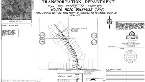 Roswell will construct an 8-foot-wide multi-use trail from Hembree Road to Saddle Creek Drive on the eastern side of Houze Road. (Courtesy City of Roswell)