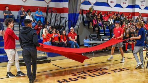 The school gymnasium’s court at Veterans Memorial Middle School in Columbus, Georgia was dedicated in honor of Coach Jay Wilson during a ceremony Wednesday afternoon. (Photo Courtesy of Darrell Roaden)