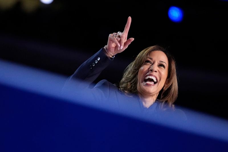 Democratic presidential nominee Vice President Kamala Harris speaks during the Democratic National Convention Thursday, Aug. 22, 2024, in Chicago. (AP Photo/Brynn Anderson)