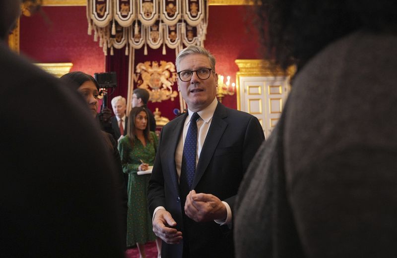 Prime Minister Sir Keir Starmer at an event for The King's Trust to discuss youth opportunity, at St James's Palace in central London, Friday July 12, 2024. The King and Mr Elba, an alumnus of The King's Trust (formerly known as The Prince's Trust), are meeting about the charity's ongoing work to support young people, and creating positive opportunities and initiatives which might help address youth violence in the UK, as well as the collaboration in Sierra Leone between the Prince's Trust International and the Elba Hope Foundation. (Yui Mok/pool photo via AP)