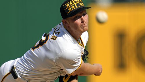 Pittsburgh Pirates starting pitcher Mitch Keller delivers during the second inning of a baseball game against the Atlanta Braves in Pittsburgh, Saturday, May 25, 2024. (AP Photo/Gene J. Puskar)