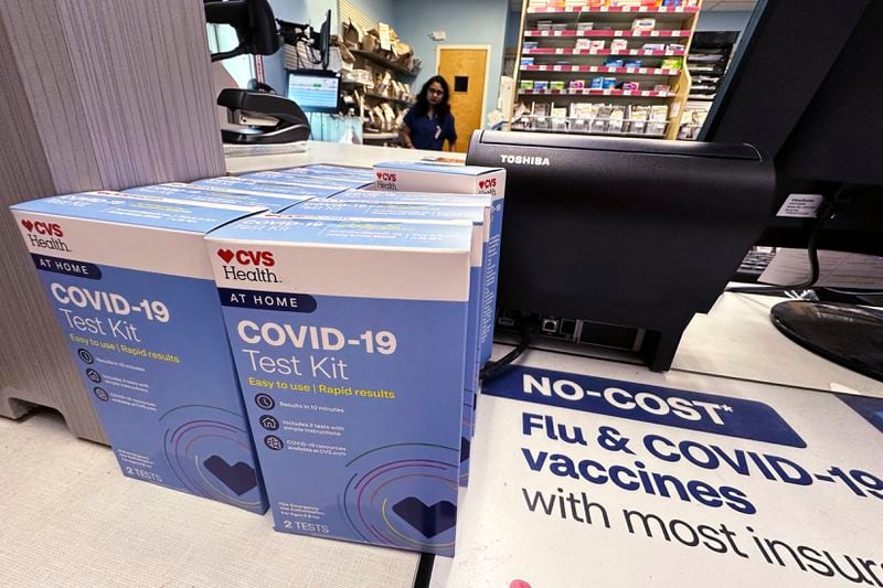 At-Home COVID-19 Test kits are displayed at a drug store in Buffalo Grove, Ill., Monday, Aug. 26, 2024. (AP Photo/Nam Y. Huh)