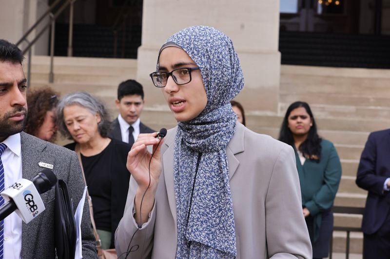 Renee Alnoubani, the incoming president of Georgia Tech's Muslim Student Asociation, said the group has been accused of being antisemitic because it has held events focusing on human rights violations against the Palestinian people. “It just shows how much pushback we’re getting. We didn’t commit any hate crimes. We didn’t act violently in any way,” Alnoubani said. “If this is the reaction that we’re going to get from people at Georgia Tech, it’s unfair to us and it makes it increasingly more difficult for us to continue our advocacy.” (Natrice Miller/ natrice.miller@ajc.com)