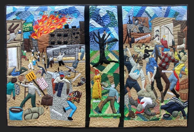 A quilt created by Odessa Huff depicting the 1906 Atlanta Race Massacre. Courtesy Hope Mays