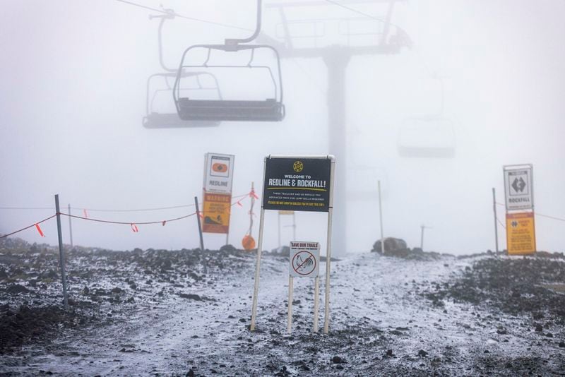 A coat of snow covers ski lifts on Mount Bachelor Friday, Aug. 23, 2024, in Bend, Ore. (Garrett Lockrem/Mount Bachelor Ski Resort via AP)