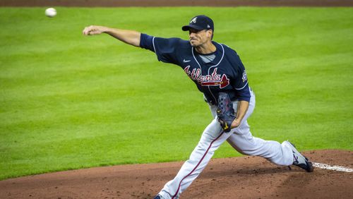 Atlanta Braves starting pitcher Charlie Morton, during Game 1 in baseball's World Series between the Houston Astros and the Braves in Houston on Tuesday, Oct. 26, 2021. (Annie Mulligan/The New York Times)