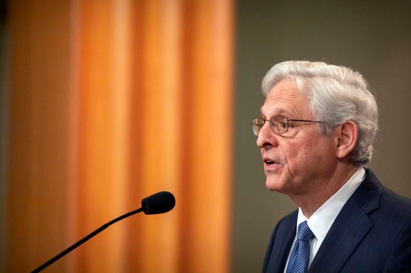 Attorney General Merrick Garland speaks during a news conference at the Department of Justice, Tuesday, Sept. 24, 2024, in Washington. (AP Photo/Mark Schiefelbein)