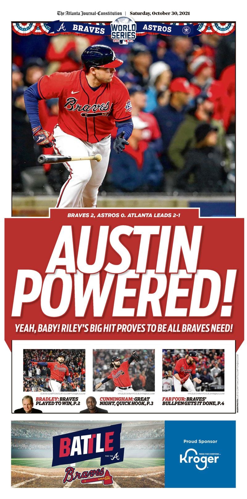 ‘Austin Powered’ – Atlanta Braves World Series section in Saturday Atlanta Journal-Constitution ePaper - Oct. 30 2021