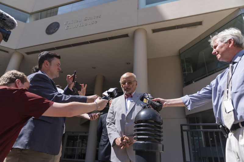 Attorney Billy Murphy speaks to media outside the Edward A. Garmatz United States District Courthouse in Baltimore, Thursday, June 20, 2024. (AP Photo/Stephanie Scarbrough)