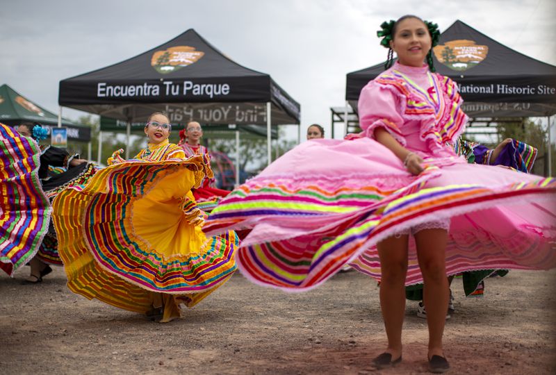 A folkloric dance group performs during the inauguration of Blackwell School as the newest National Historic Site in Marfa, Texas, Saturday, Sept. 14, 2024. (AP Photo/Andres Leighton)