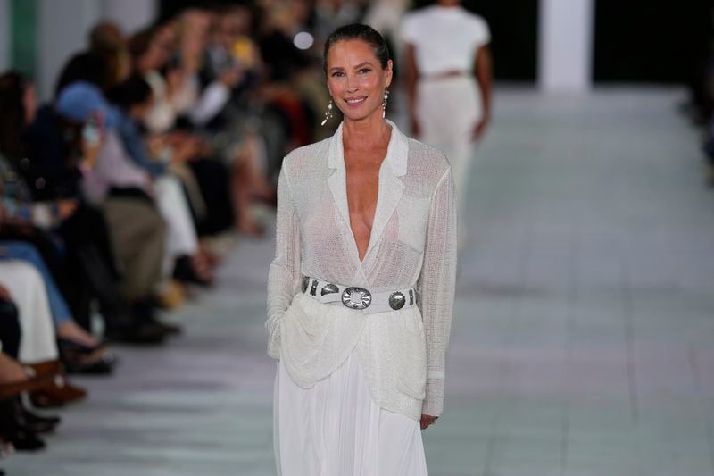 Christy Turlington walks the runway during the Ralph Lauren Spring/Summer 2025 fashion show as part of New York Fashion Week on Thursday, Sept. 5, 2024, at Khalily Stables in Bridgehampton, N.Y. (Photo by Charles Sykes/Invision/AP)