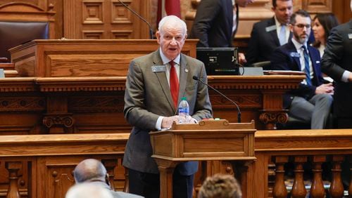 Sen. Max Burns, R-Sylvania, proposes Senate Bill 358, which would allow the State Election Board to investigate the secretary of state. Replublicans passed the measure on a 30-19 party-line vote. It now heads to the House for its consideration. (Natrice Miller/ Natrice.miller@ajc.com)