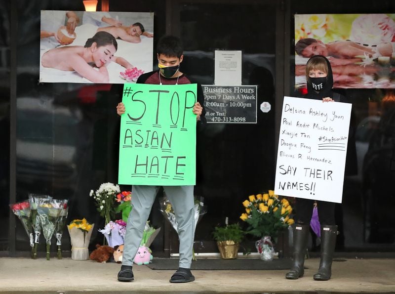 Supporters gathered outside Youngs Asian Massage near Acworth after last year's shootings.