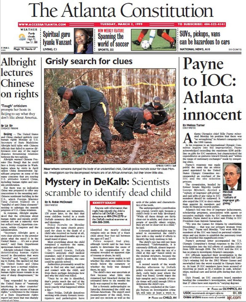 The mystery of the dead child found in DeKalb in the March 2, 1999 Atlanta Constitution has been solved. AJC PRINT ARCHIVES