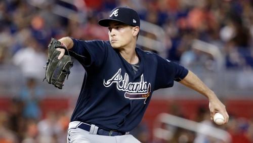 Atlanta Braves starting pitcher Max Fried delivers during the first inning of a baseball game against the Miami Marlins, Sunday, Oct. 1, 2017, in Miami. (AP Photo/Lynne Sladky)