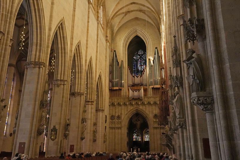 Interior view of Ulmer Münster, the world's tallest church, in Ulm, Germany, Wednesday, Sept. 18, 2024. (AP Photo/Matthias Schrader)