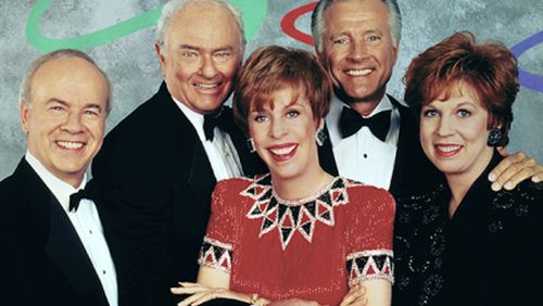 “The Carol Burnett Show - A Reunion,” featured, from left,  Tim Conway, Harvey Korman, Carol Burnett, Lyle Waggoner and Vicki Lawrence. Waggoner died at age 84.