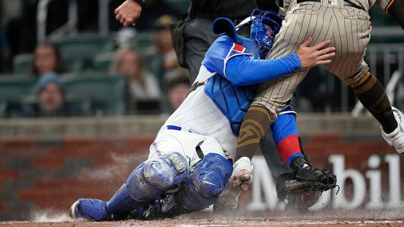 Travis d'Arnaud of the Atlanta Braves in action during a game against