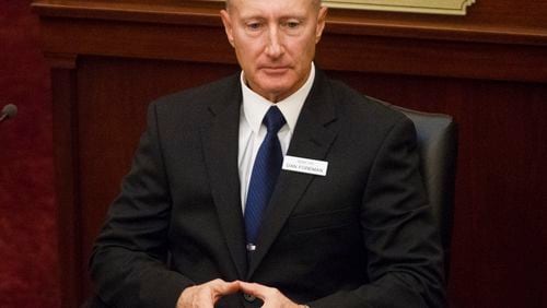 FILE - Idaho Sen. Dan Foreman, R-Moscow, waits for the State of the State address inside the house chambers at the state Capitol building, on Jan. 9, 2017 in Boise, Idaho. (AP Photo/Otto Kitsinger, File)