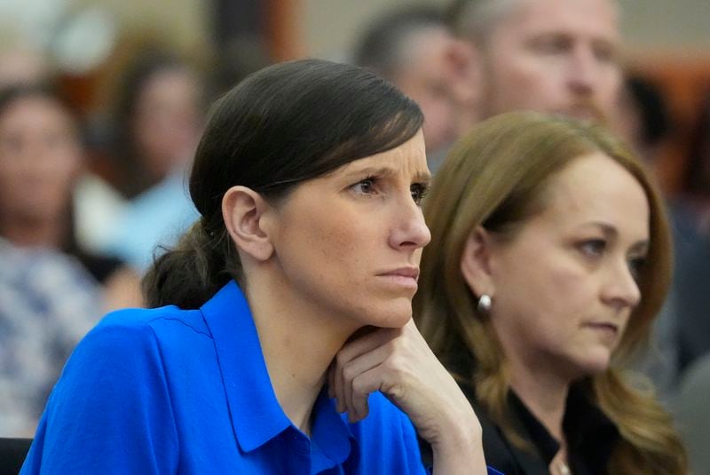 Kouri Richins, a Utah mother of three who wrote a children's book about coping with grief after her husband's death and was later accused of fatally poisoning him, looks on during a court hearing Tuesday, Aug. 27, 2024, in Park City, Utah. (AP Photo/Rick Bowmer, Pool)