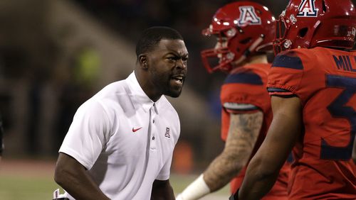 Arizona defensive backs coach Jahmile Addae during game against UCLA, Saturday, Oct. 14, 2017, in Tucson, Ariz. (Rick Scuteri/AP)