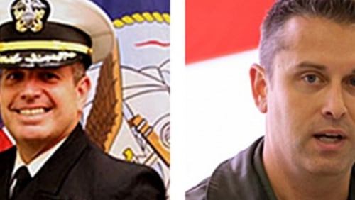 Capt. Vincent Segars (left) and Cmdr. Joshua Fuller were flying to Pensacola, Florida, from Jasper, Alabama, aboard a civilian plane. The single-engine plane went down near Selma on Wednesday afternoon, killing both. They were the only people on board.