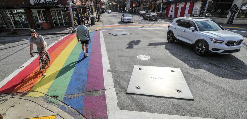 At the rainbow crosswalks in Midtown Atlanta, metal plates had to be installed in the intersection after back-to-back weekends of street takeovers.