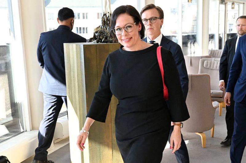 Sweden's new foreign minister Maria Malmer Stenergard walks after the opening of the parliament in Stockholm, Sweden, Tuesday, Sept. 10, 2024. (Fredrik Sandberg/TT News Agency via AP)