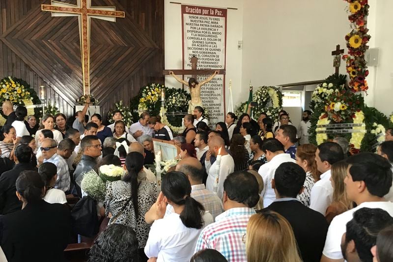 Supporters of slain Mayor Alejandro Arcos attend a mass service one week after he took office, in Chilpancingo, Mexico, Monday, Oct. 7, 2024. (AP Photo/Alejandrino Gonzalez)