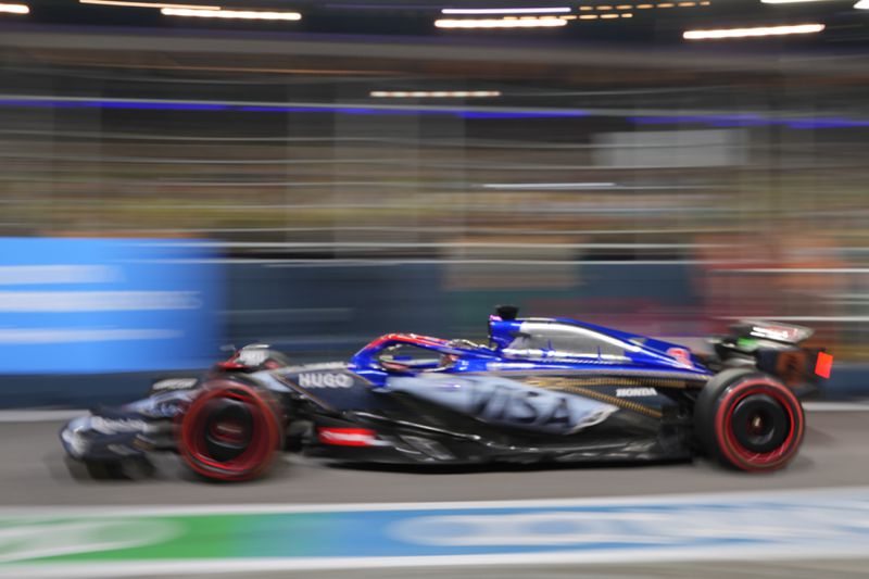 RB driver Daniel Ricciardo of Australia during the second practice session of the Singapore Formula One Grand Prix at the Marina Bay Street Circuit, in Singapore, Friday, Sept. 20, 2024. (AP Photo/Vincent Thian)