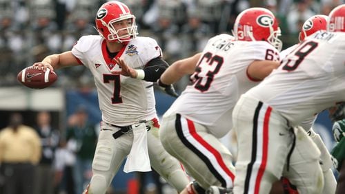 Former Georgia quarterback Matthew Stafford now starts for the Rams. (AJC file photos)