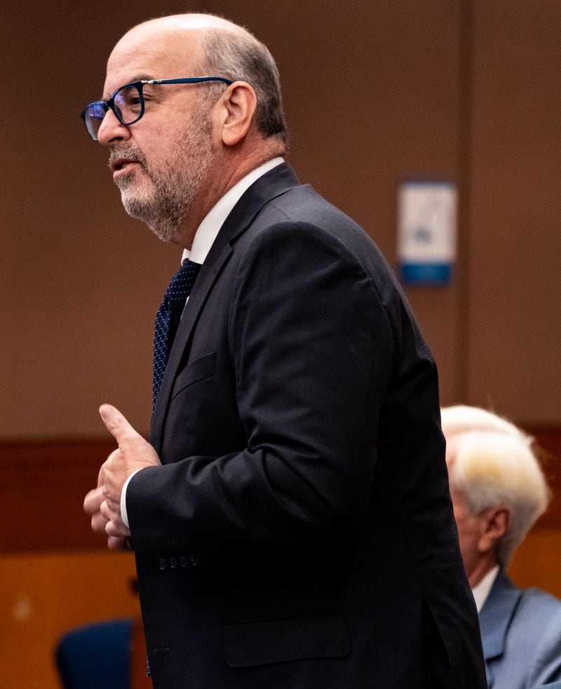 Doug Weinstein, defense attorney for Deamonte Kendrick, speaks during the ongoing “Young Slime Life” gang trial at the Fulton County Courthouse in Atlanta on Friday, July 19, 2024. (Seeger Gray/AJC)