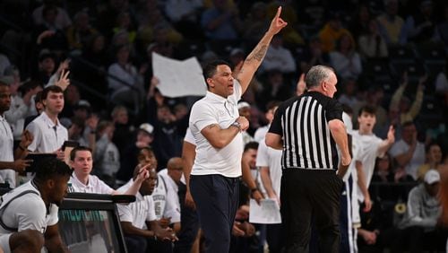 Georgia Tech coach Damon Stoudamire on the sideline during Wednesday's game against Clemson at McCamish Pavilion.